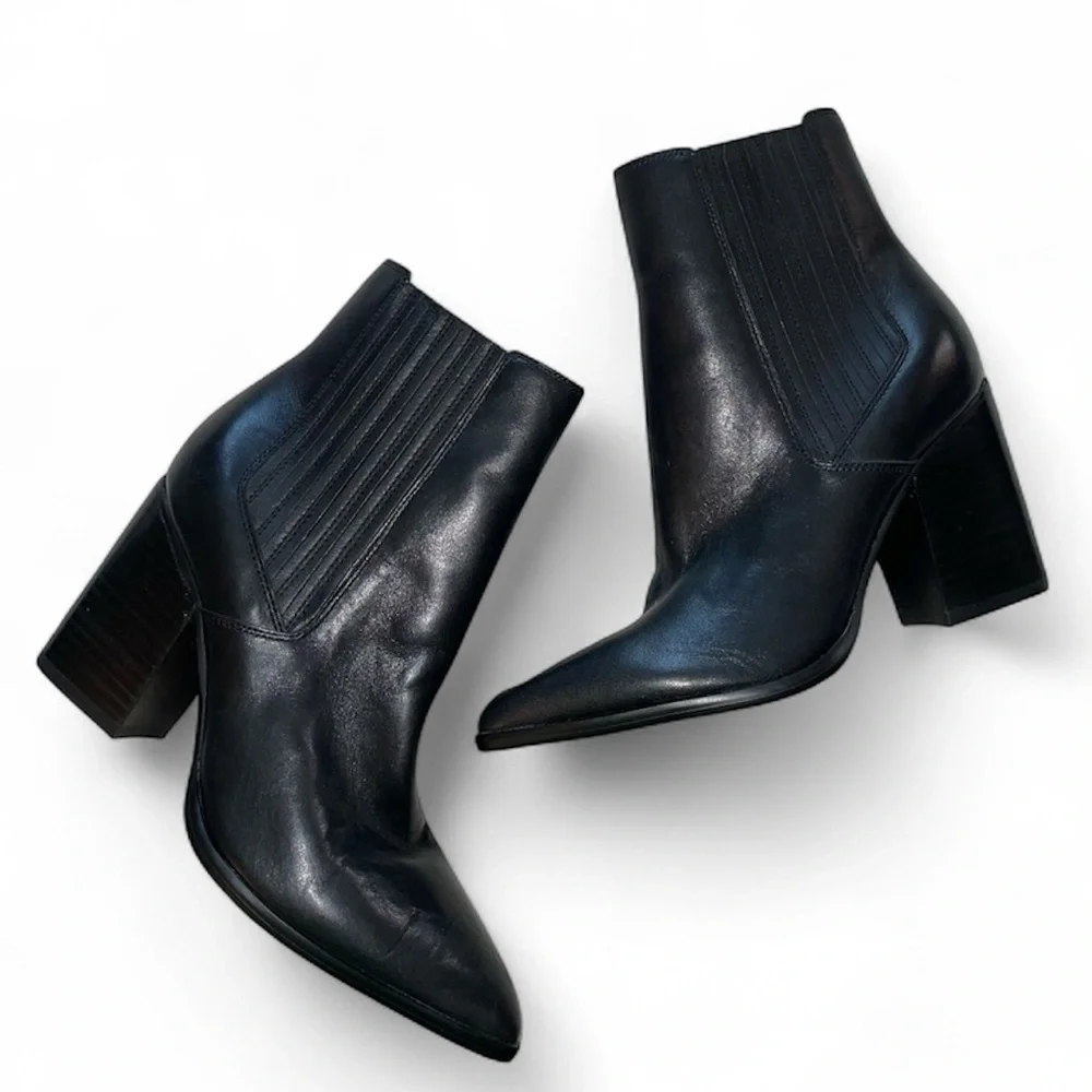 Nine West Black Leather Ankle Boots New Without Box - Picture 1 of 7